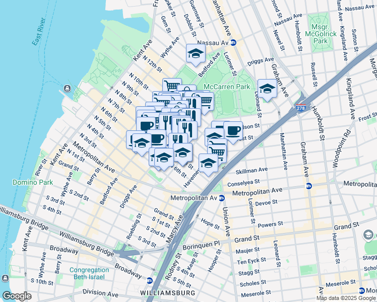 map of restaurants, bars, coffee shops, grocery stores, and more near in Brooklyn