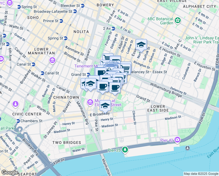 map of restaurants, bars, coffee shops, grocery stores, and more near in New York