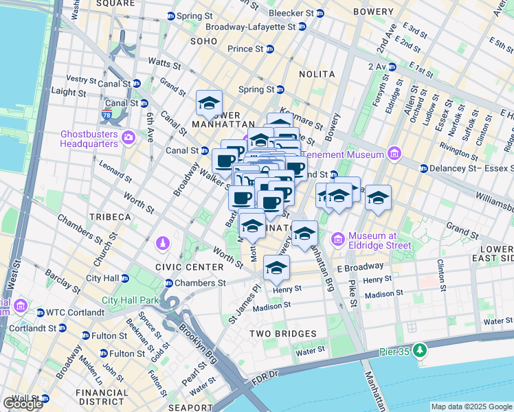 map of restaurants, bars, coffee shops, grocery stores, and more near in New York