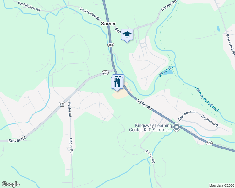 map of restaurants, bars, coffee shops, grocery stores, and more near 110 South Pike Road in Sarver