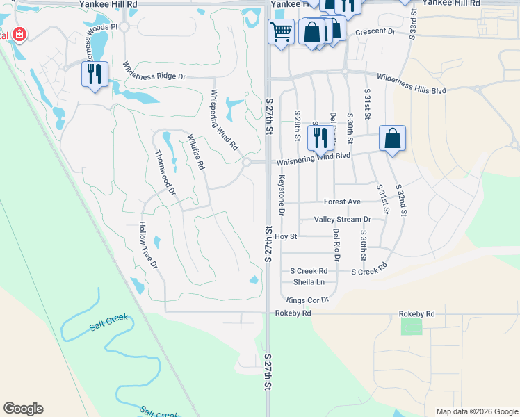 map of restaurants, bars, coffee shops, grocery stores, and more near 9421 Keystone Drive in Lincoln