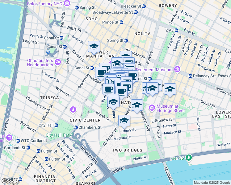 map of restaurants, bars, coffee shops, grocery stores, and more near in New York