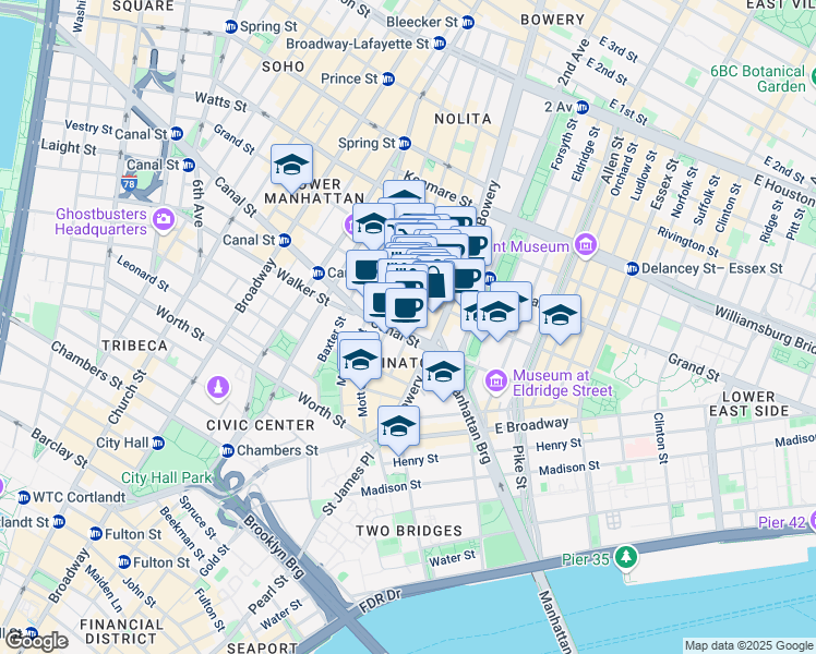map of restaurants, bars, coffee shops, grocery stores, and more near in New York