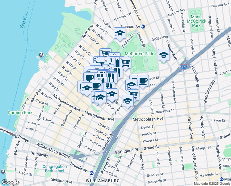 map of restaurants, bars, coffee shops, grocery stores, and more near in Brooklyn