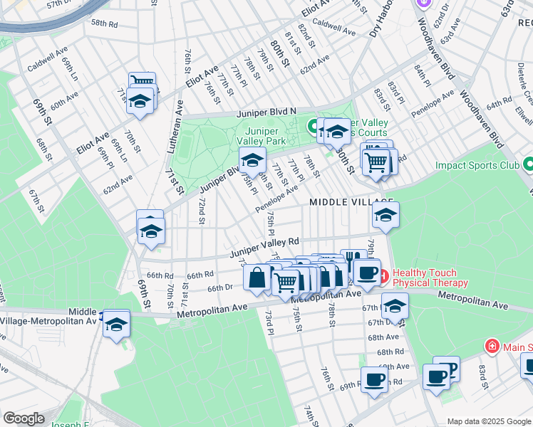 map of restaurants, bars, coffee shops, grocery stores, and more near in Queens