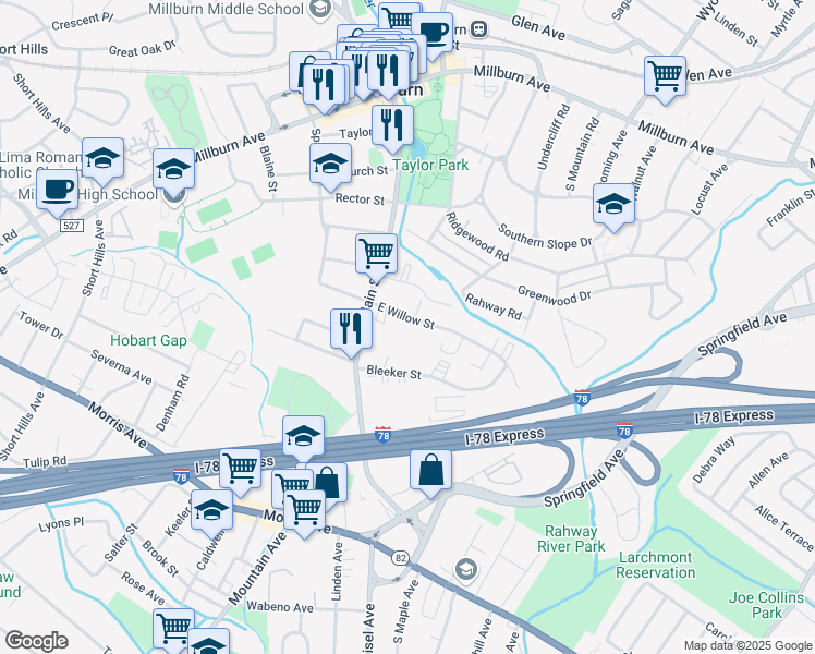 map of restaurants, bars, coffee shops, grocery stores, and more near 220 County Route 577 in Essex County