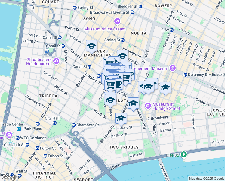 map of restaurants, bars, coffee shops, grocery stores, and more near in New York