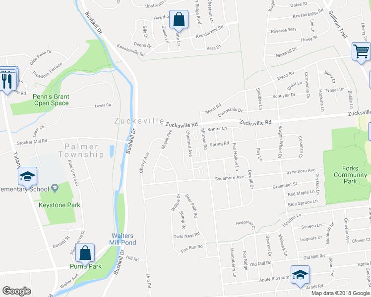 map of restaurants, bars, coffee shops, grocery stores, and more near 21 Chestnut Commons Court in Easton