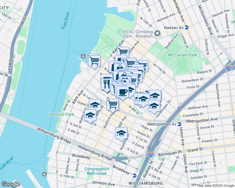 map of restaurants, bars, coffee shops, grocery stores, and more near in Brooklyn