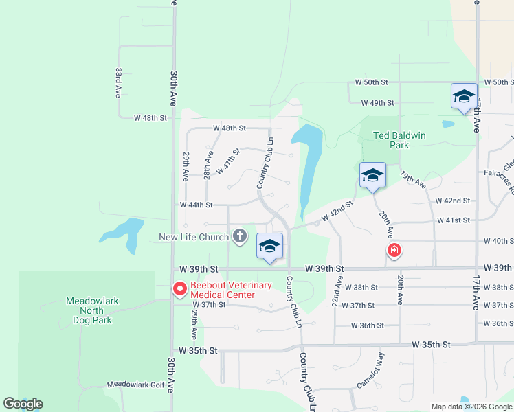 map of restaurants, bars, coffee shops, grocery stores, and more near 2613-2799 W 44th St Pl in Kearney