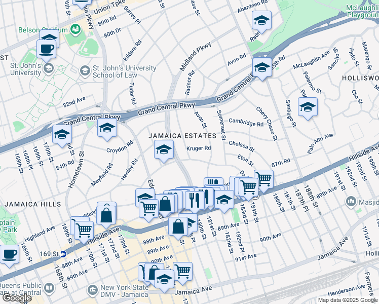 map of restaurants, bars, coffee shops, grocery stores, and more near in Queens