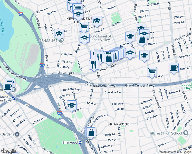 map of restaurants, bars, coffee shops, grocery stores, and more near in Queens