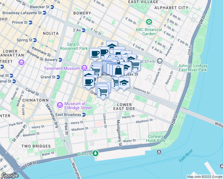 map of restaurants, bars, coffee shops, grocery stores, and more near in New York