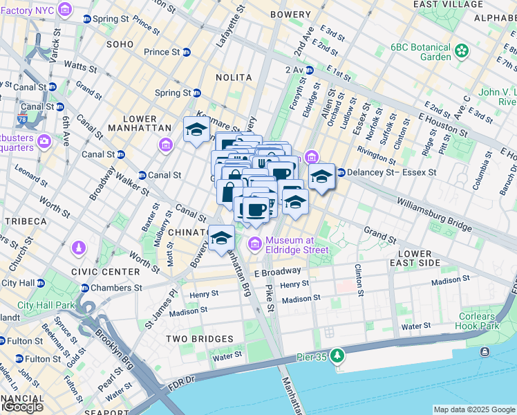 map of restaurants, bars, coffee shops, grocery stores, and more near in New York