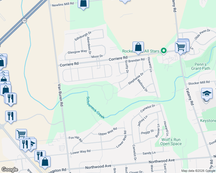 map of restaurants, bars, coffee shops, grocery stores, and more near 84 Glenmoor Circle South in Easton