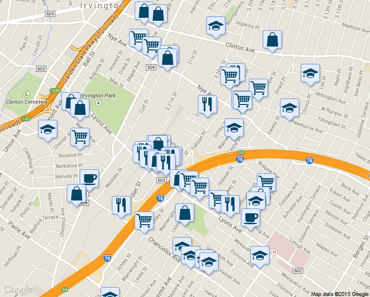 map of restaurants, bars, coffee shops, grocery stores, and more near 15 Lisa Court in Newark
