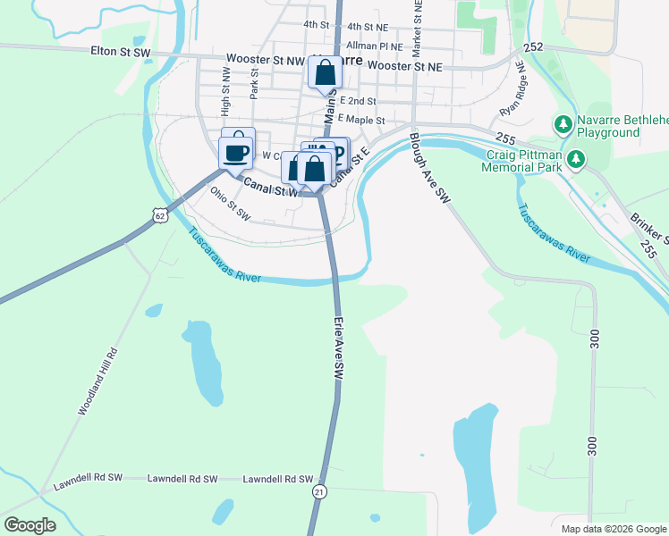 map of restaurants, bars, coffee shops, grocery stores, and more near 1210 Main Street North in Navarre