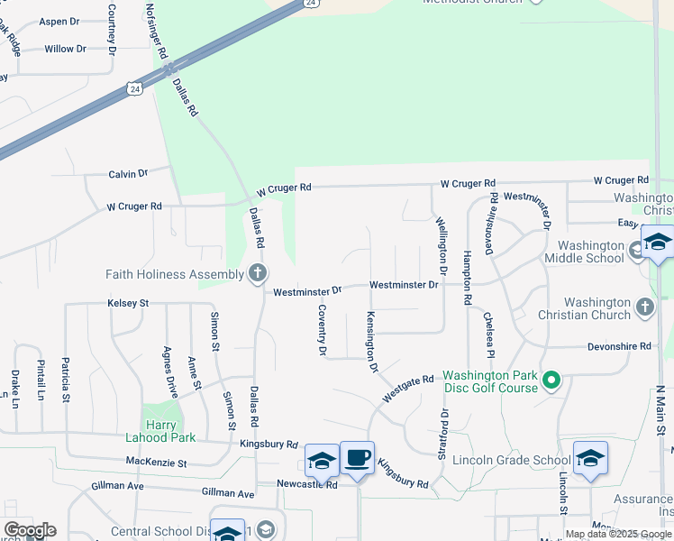 map of restaurants, bars, coffee shops, grocery stores, and more near 22 Fountaindale in Washington