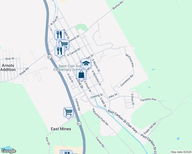 map of restaurants, bars, coffee shops, grocery stores, and more near 313 East Patterson Street in Saint Clair