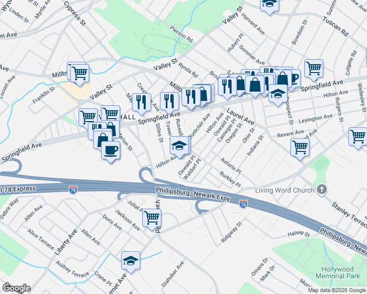 map of restaurants, bars, coffee shops, grocery stores, and more near in Union