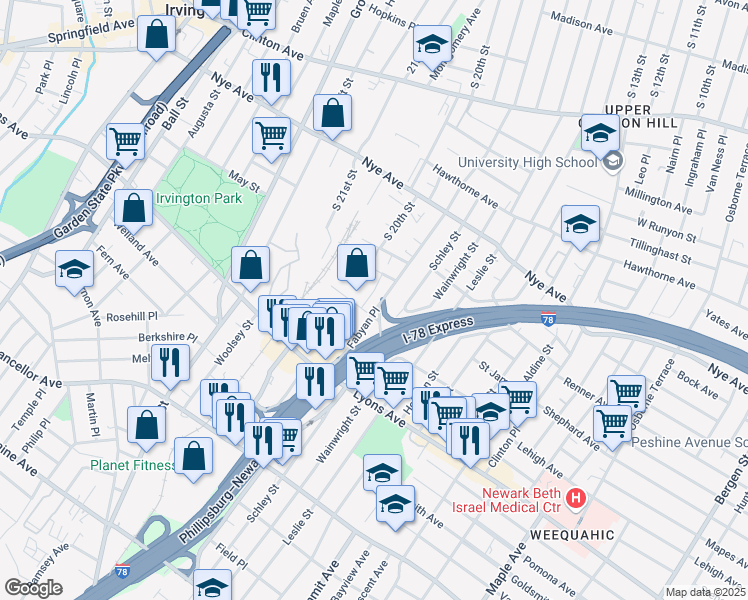 map of restaurants, bars, coffee shops, grocery stores, and more near 15 Lisa Court in Newark