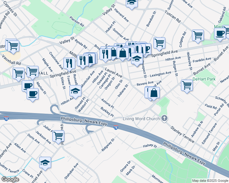 map of restaurants, bars, coffee shops, grocery stores, and more near 306 Ohio Street in Union