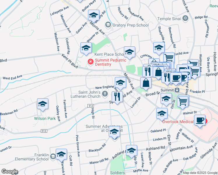 map of restaurants, bars, coffee shops, grocery stores, and more near in Summit