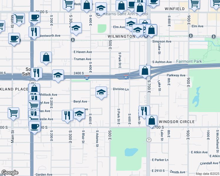 map of restaurants, bars, coffee shops, grocery stores, and more near 540 Warnock Avenue South in Salt Lake City