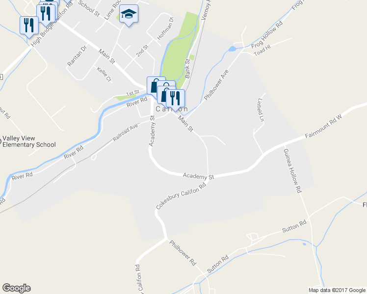map of restaurants, bars, coffee shops, grocery stores, and more near 3 Railroad Avenue in Califon