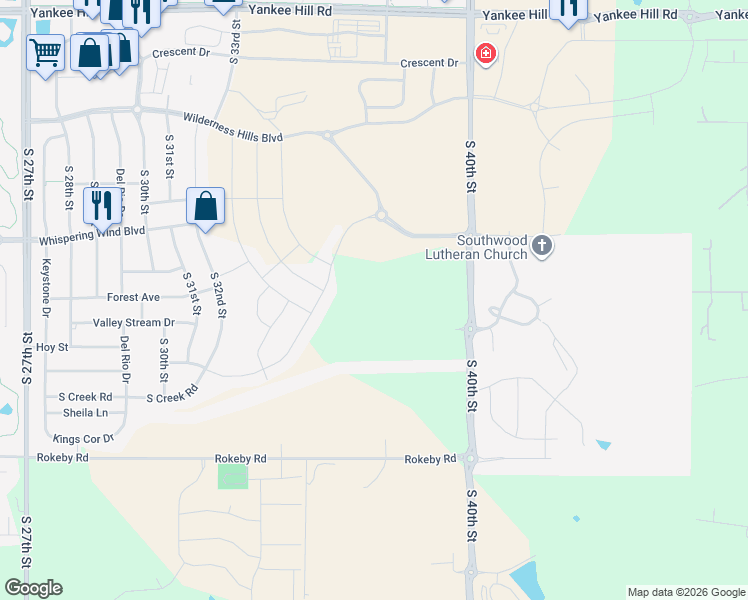 map of restaurants, bars, coffee shops, grocery stores, and more near 9025 South 40th Street in Lincoln