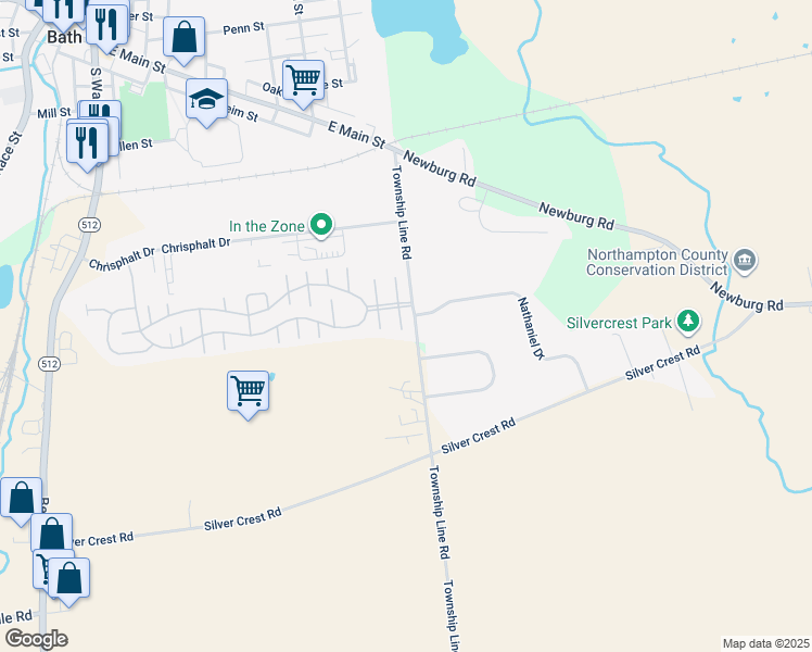 map of restaurants, bars, coffee shops, grocery stores, and more near 312 Briarwood Court South in Bath