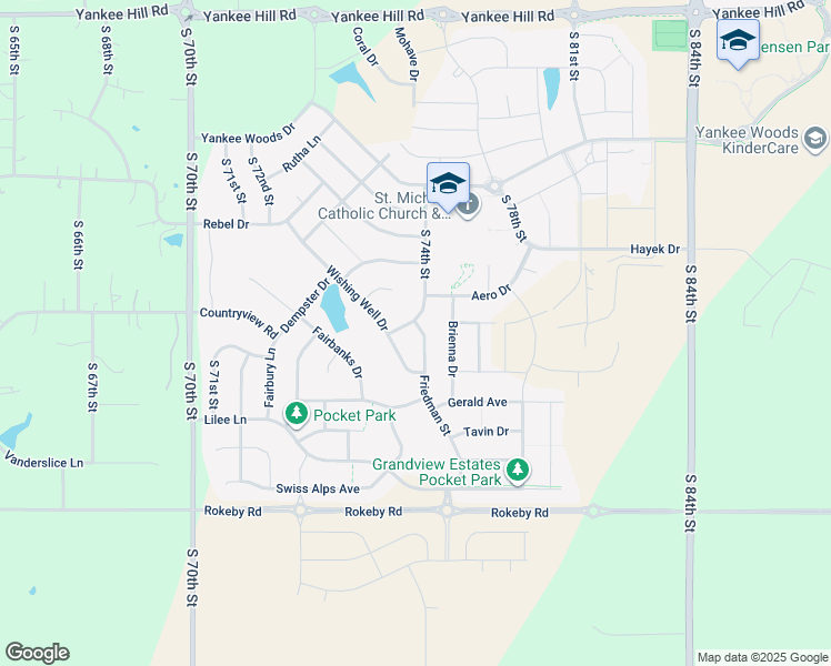 map of restaurants, bars, coffee shops, grocery stores, and more near 9320 South 74th Street in Lincoln