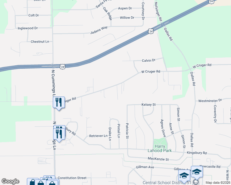 map of restaurants, bars, coffee shops, grocery stores, and more near 1560 West Cruger Road in Washington