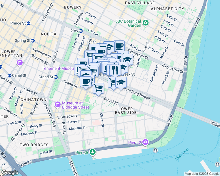 map of restaurants, bars, coffee shops, grocery stores, and more near in New York