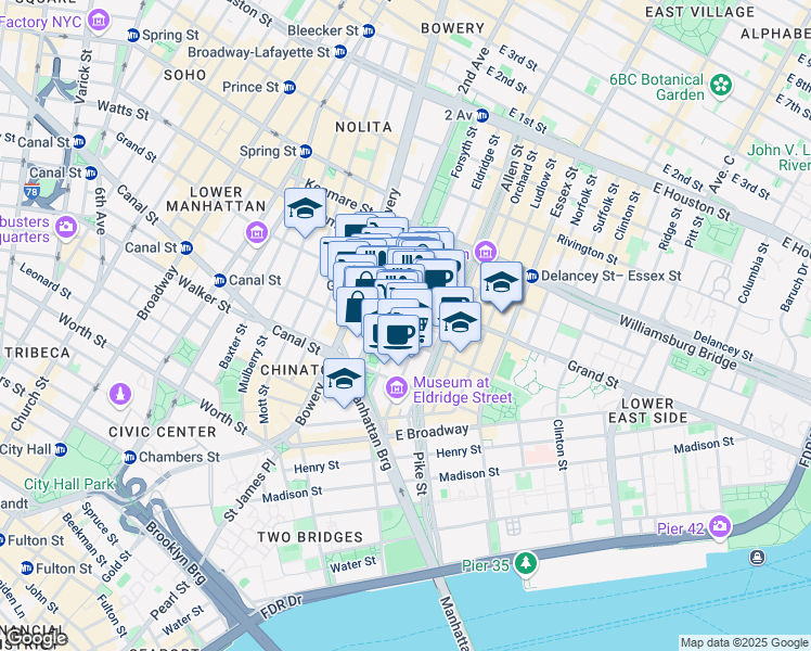 map of restaurants, bars, coffee shops, grocery stores, and more near in New York