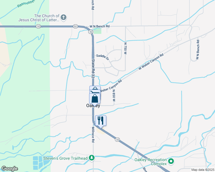 map of restaurants, bars, coffee shops, grocery stores, and more near 900 West Weber Canyon Road in Oakley