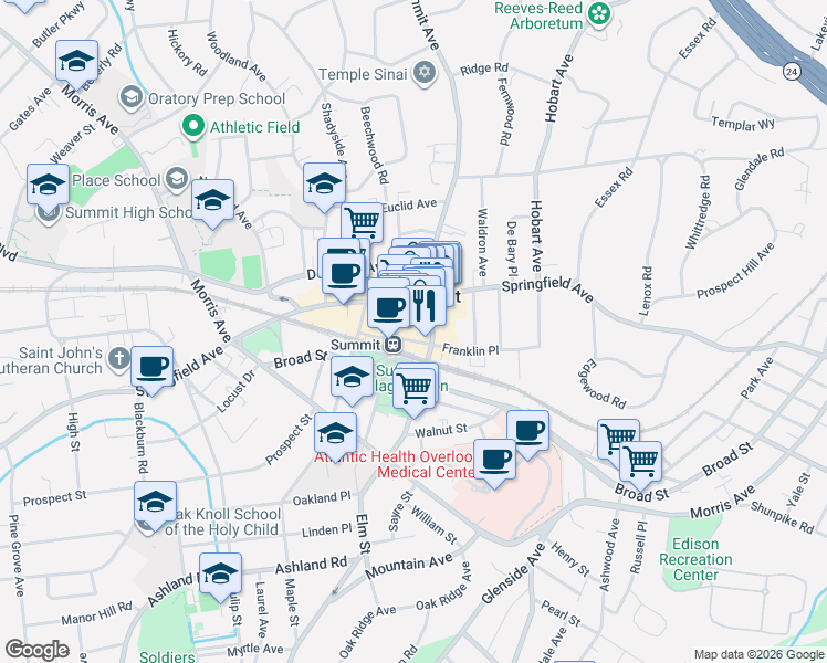 map of restaurants, bars, coffee shops, grocery stores, and more near in Summit