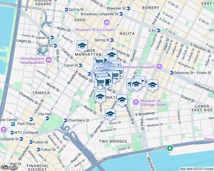 map of restaurants, bars, coffee shops, grocery stores, and more near in New York