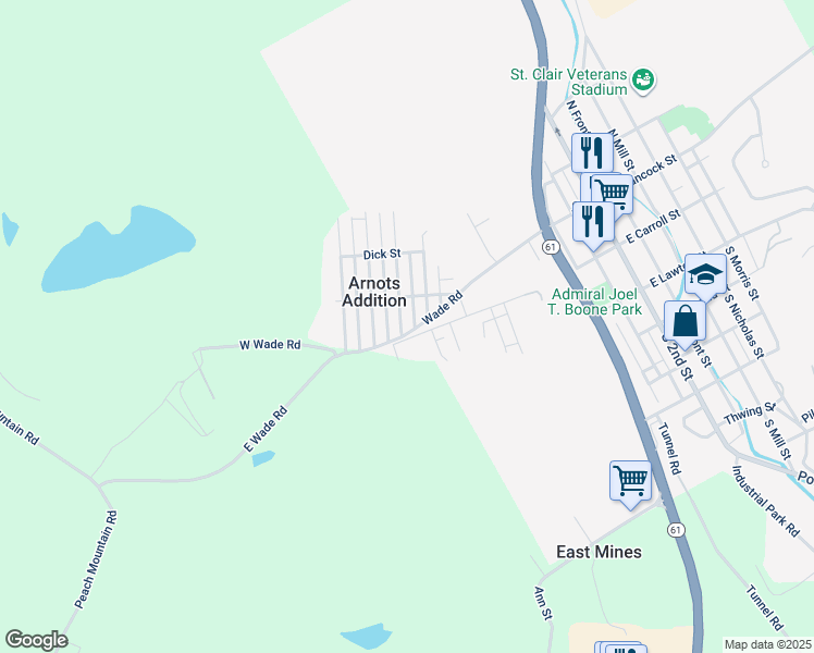 map of restaurants, bars, coffee shops, grocery stores, and more near 901 West Wade Road in Pottsville