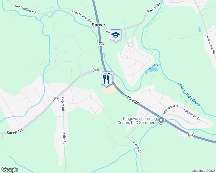 map of restaurants, bars, coffee shops, grocery stores, and more near 110 South Pike Road in Sarver