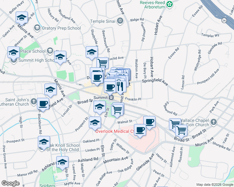 map of restaurants, bars, coffee shops, grocery stores, and more near in Summit