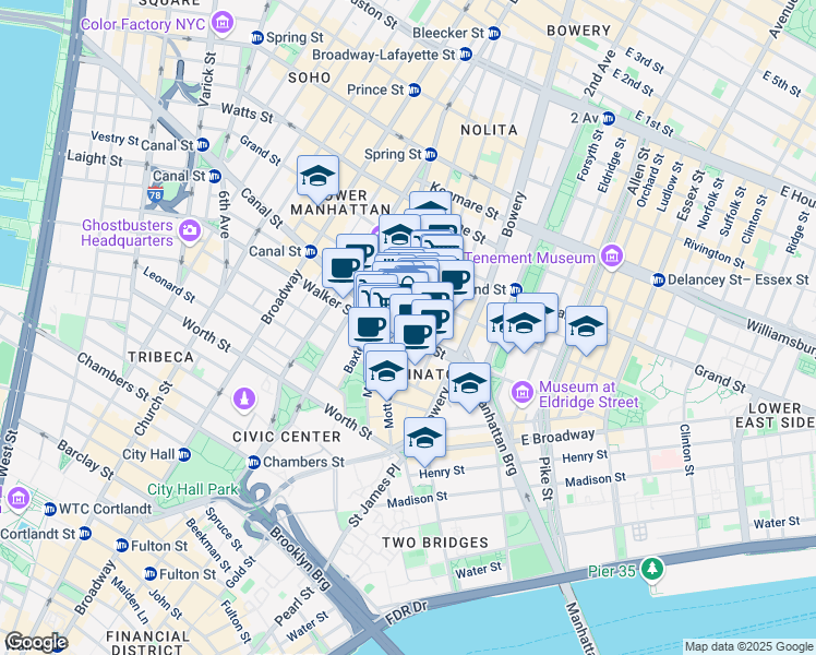 map of restaurants, bars, coffee shops, grocery stores, and more near in New York