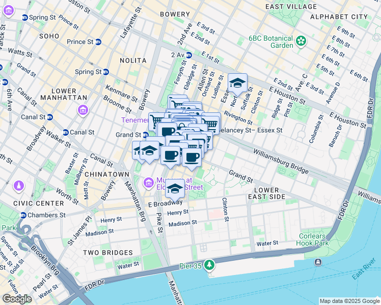 map of restaurants, bars, coffee shops, grocery stores, and more near in New York