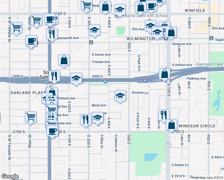 map of restaurants, bars, coffee shops, grocery stores, and more near 411 Warnock Avenue South in Salt Lake City