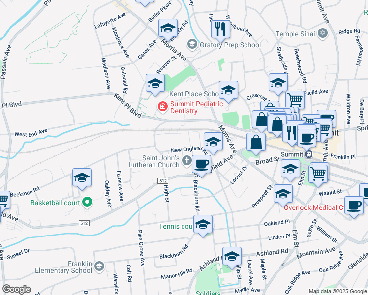 map of restaurants, bars, coffee shops, grocery stores, and more near in Summit
