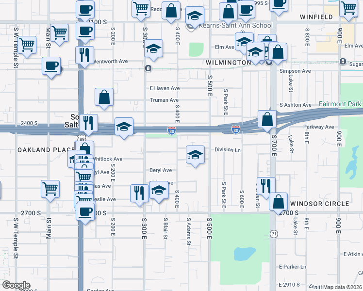 map of restaurants, bars, coffee shops, grocery stores, and more near 411 Warnock Avenue South in Salt Lake City