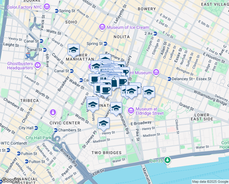 map of restaurants, bars, coffee shops, grocery stores, and more near in New York
