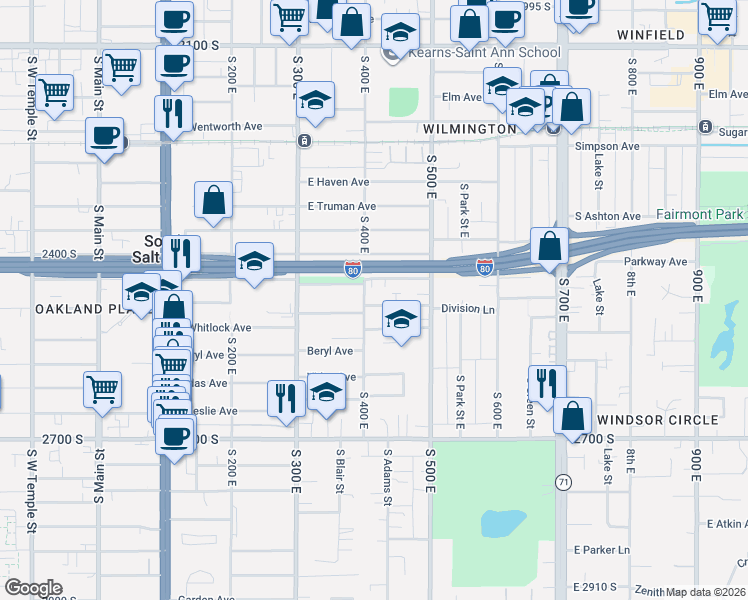 map of restaurants, bars, coffee shops, grocery stores, and more near 411 Warnock Avenue South in Salt Lake City