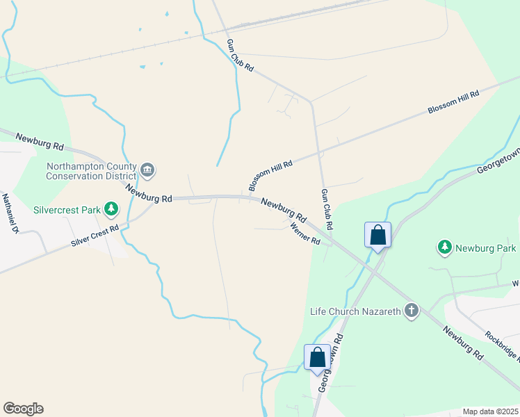 map of restaurants, bars, coffee shops, grocery stores, and more near 3059 Newburg Road in Nazareth