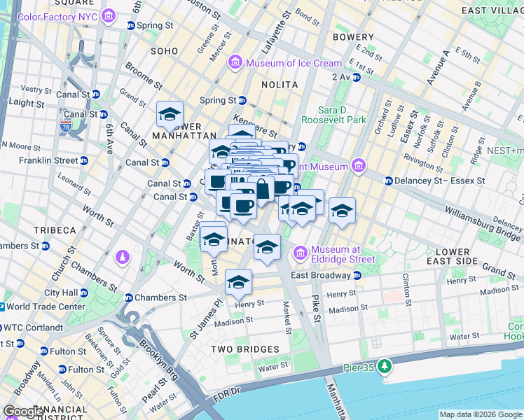 map of restaurants, bars, coffee shops, grocery stores, and more near in New York